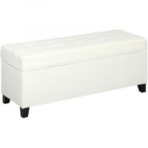 Banc de rangement 112L banquette bout de lit en tissu de lin, si&egrave;ge capitonn&eacute;, 120 x 40 x 48 cm, cr&egrave;me