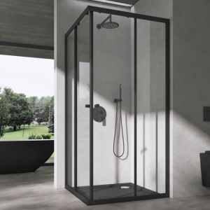 Doporro Cabine de Douche Noir en Angle Transparent 80x80cm Paroi de Douche Hauteur de 190cm Portes Coulissantes Montage Réversible Receveur de Douche