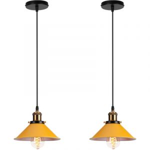 Suspension Luminaire Industrielle 22CM Rétro Plafonnier Lustre pour Couloir Salon Restaurant E27 40W Jaune 2PCS