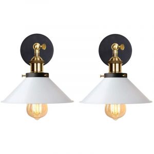 2PCS Applique Murale En Fer Et Métal Applique Murale Rétro Lampe Murale Vintage Pour Chambre Bar Café Blanc 22CM