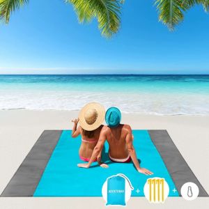 Tapis de Plage, Natte de Plage, Portable Imperm&eacute;able Tapis de Plage, Serviette Impermea, Serviette de Plage Anti Sable 200x210cm avec 4 Coins de