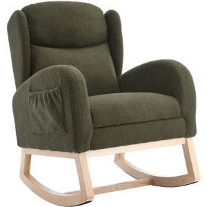 Liberté - Fauteuil à bascule 122.5x70x104cm, fauteuil d'allaitement, avec structure en bois, repose-pieds réglable, poche,Vert