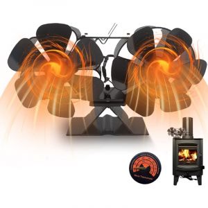 TONYSA Ventilateur de Po&ecirc;le &agrave; Bois avec Thermom&egrave;tre, Ventilateur Double Moteur 12 Pales,&Eacute;conomie D'&Eacute;nergie Silence, pour Foyer en Bois, B&ucirc;ches,