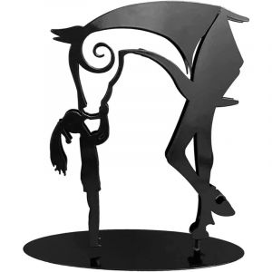 Minkurow - Sculpture De Cheval De Baiser De Fille, Statue De Cheval En Métal Moderne, Décor De Bureau De Cheval, Cadeau D'art En Métal Rustique, Pour