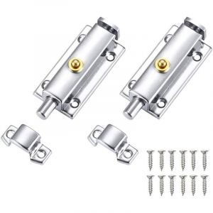 2 Pcs Verrou Porte en Acier Inox Loquets de Porte, Loquet de Verrouillage Automatique Targette Portail Verrou de S&eacute;curit&eacute; Verrou Bouton