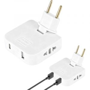 Prise Plate USB, 220V Prise Plate Derriere Meuble, Multipris e Extra Plate USB pour Espaces R&eacute;duits, T&ecirc;te Pivotante &agrave; 180&deg;Connecteurs Europ&eacute;ens, 2Pri