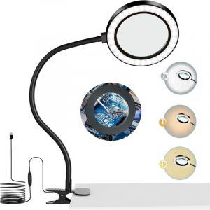 Linghhang - Lampe Loupe 8X avec 72 led en 3 Couleurs et 10 Luminosit&eacute;s R&eacute;glables Loupe sur Pied, pour Lire Les Journaux, Lampe Loupe Esthetique avec