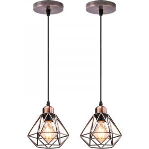 Lot de 2 Lustre Suspension Industriel en M&eacute;tal, Stoex Luminaire Style Vintage Design forme Cage Diamant R&eacute;tro pour Salon Chambre Salle &agrave; manger (sans