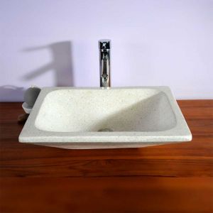 Saniteck - Vasque &agrave; poser rectangulaire blanc pigment&eacute; en Terrazzo pour salle de bain design
