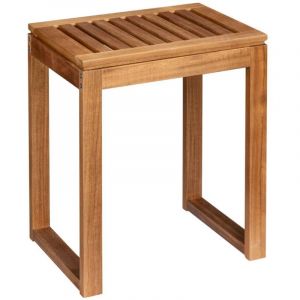 Wenko - Tabouret de salle de bain en bois d'acacia fondi, hauteur 46 cm