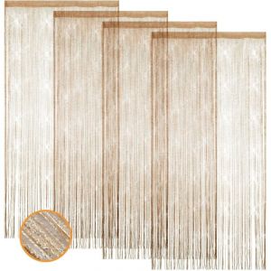 Rideau de porte paillet&eacute;, lot de 4, 100 x 200 cm, avec pompons pour s&eacute;parer la pi&egrave;ce et prot&eacute;ger la vie priv&eacute;e (Champagne)