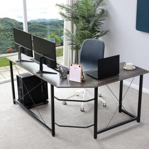 Bureau en L,Bureau d'ordinateur, Bureau d'angle,Table de jeu 162 x 120 cm avec &eacute;tag&egrave;re,Gris