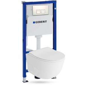 GEBERIT Duofix Basic Support Bâti-support + Lavita WC Roto suspendu blanc sans bord + panneau de commande Delta 25 blanc Kit complet WC