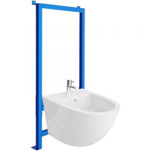 LAVITA B&acirc;ti-support pour le bidet LAV 500 + bidet Sofi set complet bidet suspendu avec trou de robinet et trop-plein en c&eacute;ramique