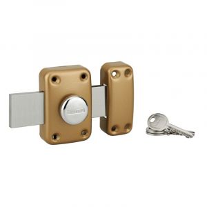 Thirard - Verrou &agrave; bouton Apache pour porte de garage, cylindre 30mm, p&ecirc;ne 160mm, acier, 3 cl&eacute;s, &eacute;poxy or
