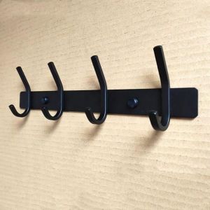 Tuserxln - Porte Manteau Mural, Patere 4 Crochets, Crochet Porte-Manteau Noir Acier Inoxydable Accroche Serviette Salle De Bain - 1 Set 4
