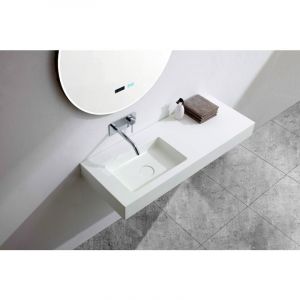 Bernstein - Vasque murale suspendue design en fonte minérale pour salle de bain avec bonde et trop plein - 121x45x12 cm - BA8012 - couleur et console