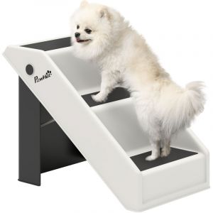 Escalier pour chien pliant &agrave; 3 marches antid&eacute;rapantes escalier pour animaux en plastique 53 x 30,5 x 36,5 cm cr&egrave;me