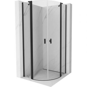 Mexen - Mist cabine de douche demi-circulaire &agrave; porte battante 90 x 90 cm, transparent, noir - 8A32-090-090-70-00