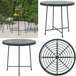 Vidaxl - Table de salle &agrave; manger Noir &Oslash;80 cm Verre tremp&eacute; et acier - Table De Jardin - Table Bistro - Table Ronde - Table Ext&eacute;rieure - Meubles De