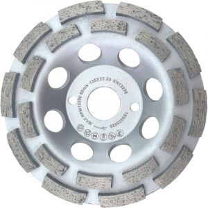Meule diamant&eacute;e de qualit&eacute; sup&eacute;rieure 125 mm, universelle pour b&eacute;ton, meule boisseau &agrave; double rang&eacute;e 125 mm x 22,2 mm