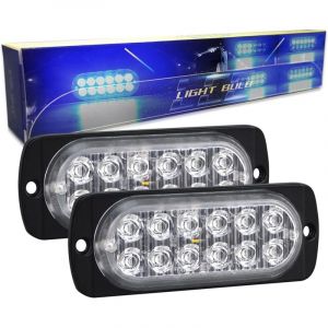 Enowelir 2 Pi&egrave;ces 4.3 pouces 12 led barre lumineuse stroboscopique, 12v 24v clignotant gyrophare police feux de remorque,bleu