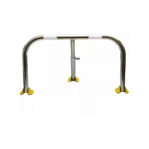 Ultra Secure - Arceau parking galvanis&eacute; bandes blanches pieds jaunes - anti-stationnement serrure int&eacute;gr&eacute;e (barillet s'entrouvrant)