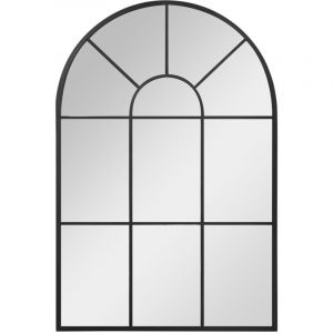Miroir mural arqu&eacute; 91 x 60 cm, miroir verri&egrave;re arche style industriel, miroir de fen&ecirc;tre arqu&eacute; avec cadre m&eacute;tallique, pour salon, chambre, couloir,
