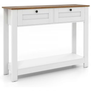 Console en bois avec 2 tiroirs et etageres blanche