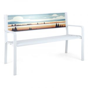 Costway - Banc de Jardin Ext&eacute;rieur, Banc de Patio 2 Places en M&eacute;tal avec Dossier D&eacute;coratif, Assise &agrave; Lattes et Accoudoirs, 128 x 53 x 81,5 cm, Blanc