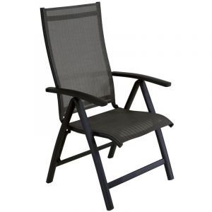 PROLOISIRS Fauteuil multiposition - ELEGANCE - Aluminium - Toile TPEP graphite/chevron - Pliant
