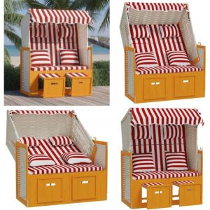 Vidaxl - Strandkorb avec coussins Résine tressée bois solide Rouge blanc - Chaise Longue - Transat - Salon De Jardin - Meubles De Jardin - Plage
