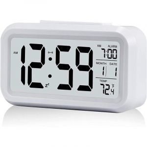R&eacute;veil Digital R&eacute;veil Matin, Horloge Num&eacute;rique R&eacute;veil &agrave; Pile Silencieux pour Enfants Adultes Grand &eacute;cran LED Temp&eacute;rature Calendrier(Blanc)