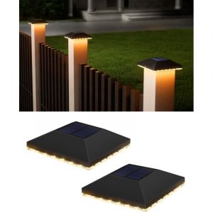 Chapeau de Poteau Solaire 7x7 8x8 9x9 10x10, Lot de 4 Lampes Solaires IP65 Étanches pour Poteaux en Bois, Jardin, Terrasse, Plateforme (Lot de 2