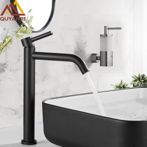 Robinet de lavabo en chrome noir, lavabo haut et mince, robinet de salle de bain, robinet d'eau chaude et froide, robinet de salle de bain grue pour