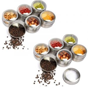 12 pcs 90mL Pot &agrave; &Eacute;pices Magn&eacute;tique Bo&icirc;te d'Assaisonnement en Acier Inoxydable Bo&icirc;tes &agrave; &Eacute;pices Magn&eacute;tiques pour Sel Poivre Assaisonnements BBQ Cuisine
