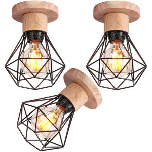 Axhup - R&eacute;tro Plafonnier Vintage Industrielle Cage Forme Diamant Lustre Suspension pour Salon Entr&eacute;e Cuisine Noir - 3 Pack