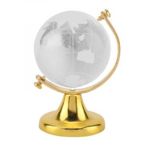 Vtizikl Boule de cristal 3D Globe du Monde - Mini sph&egrave;re en verre transparent avec carte mondiale, poids-papier d&eacute;co bureau maison, cadeau chic (Or)
