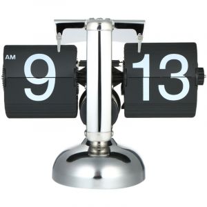 Lifcausal - Horloge de table à petite échelle Horloge rétro à bascule en acier inoxydable Horloge à quartz à engrenage interne à bascule Noir/Blanc