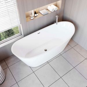 Baignoire &icirc;lot design ovale L.170 x l.72 x H.65cm blanc - 245 l, aica baignoire en Acrylique avec Bonde et trop plein