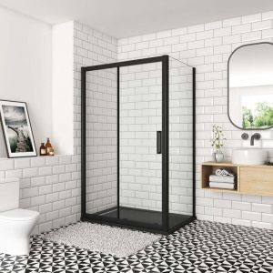 Oc&eacute;an Cabine De Douche 140x80x195cm Profil&eacute; Noir Mat En Verre Anticalcaire Porte De Douche Coulissante 140cm Avec Le Syst&egrave;me Soft-close