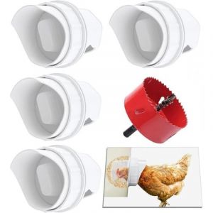 Mangeoire poules automatique 4 ports - Anti-gaspillage avec syst&egrave;me de fermeture anti-nuisibles