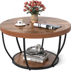 Costway - Table Basse Ronde 80 x 45cm à 2 Niveaux, Table de Cocktail avec Cadre en Métal, Table d'Appoint avec Plateau en Faux Bois, Charge 90KG, Café