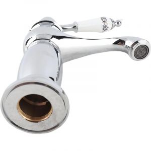 C&eacute;ramique Robinet Lavabo de Salle de Bains en Porcelaine - Cuisine Mitigeur D'eau Froide/Chaude &Agrave; Long Cou Vintage pour &Eacute;vier (Chrome)