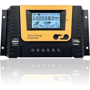 30A Contrôleur de Charge Solaire 12V 24V 36V 48V Identification Automatique,Régulateur Charge Solaire 30A Convient MAX 1560W panneaux solaires,