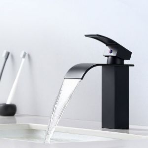 Alovez - Mitigeur Robinet de Lavabo Cascade Noir Moderne Mitigeur Robinet Salle Bain pour Vasque à Poser Robinetterie Convient pour un Lavabo Encastré