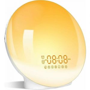 Ulisem Eveil Lumi&egrave;re LED Radio R&eacute;veil Matin Lumineux Lampe de Chevet 20 Niveaux de Luminosit&eacute; Simulateur d'Aube et Cr&eacute;puscule 2 R&eacute;veils 7 Sons
