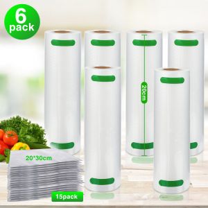 Rouleaux sous vide,Sacs sous Vide Alimentaire 2-8 Rouleaux, 20 x 600 cm pour Appareil de Mise sous Vide, Réfrigérateur, Réutilisable - 6 Rouleaux