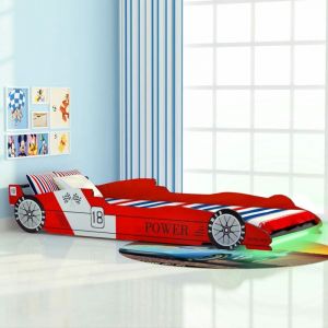 Bonnevie - Lit simple pour enfant - Cadre de lit Lit voiture de course pour enfants avec led 90 x 200 cm Rouge BV725446