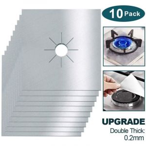 Plaque de Cuisson &agrave; Gaz Protection d'&eacute;cran, 10pcs Anti-adh&eacute;sif R&eacute;utilisable Protection Cuisini&egrave;re Protection Gazini&egrave;re Argent